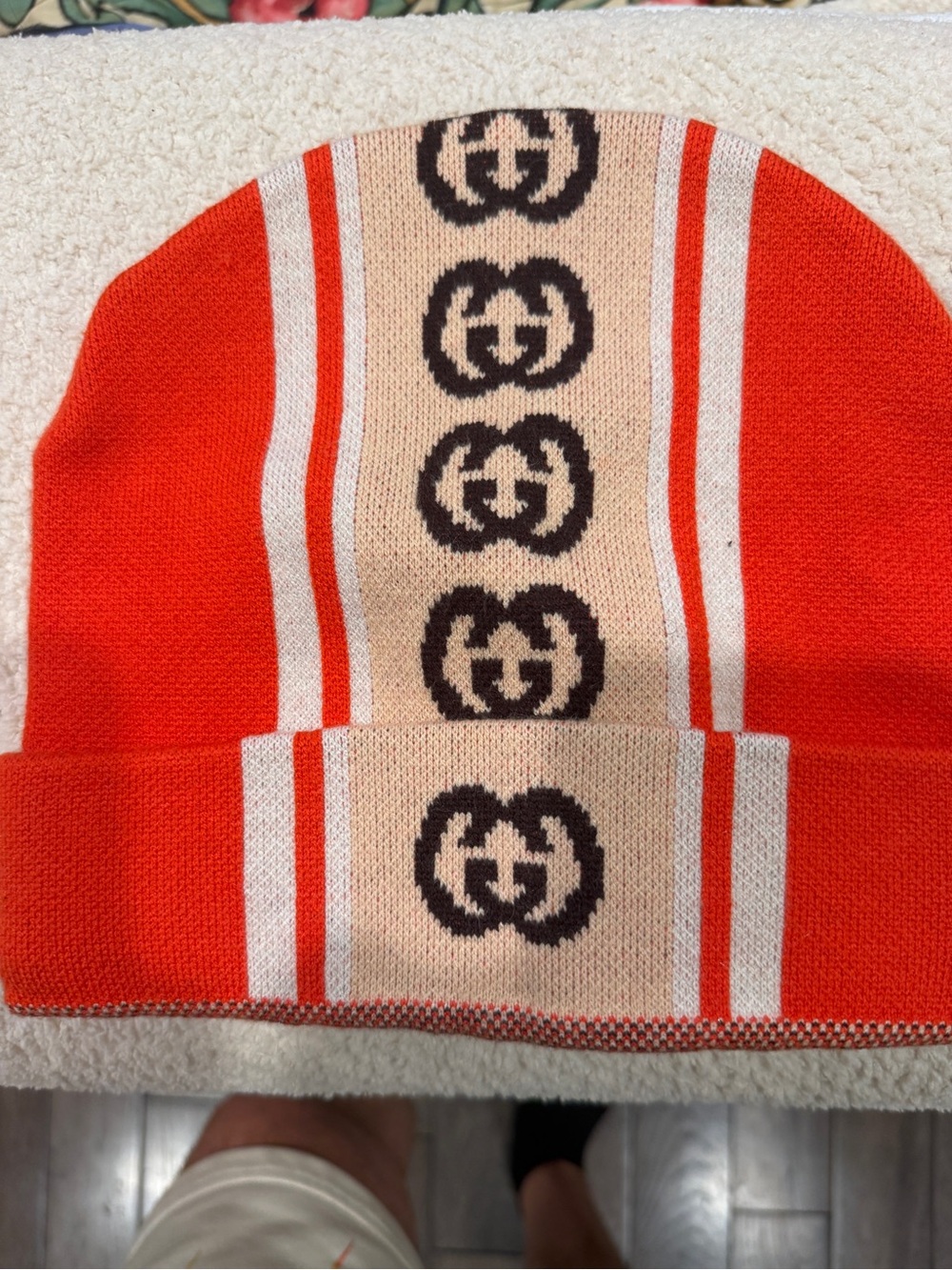Gucci Man  Orange & Beige GG Stripe Beanie